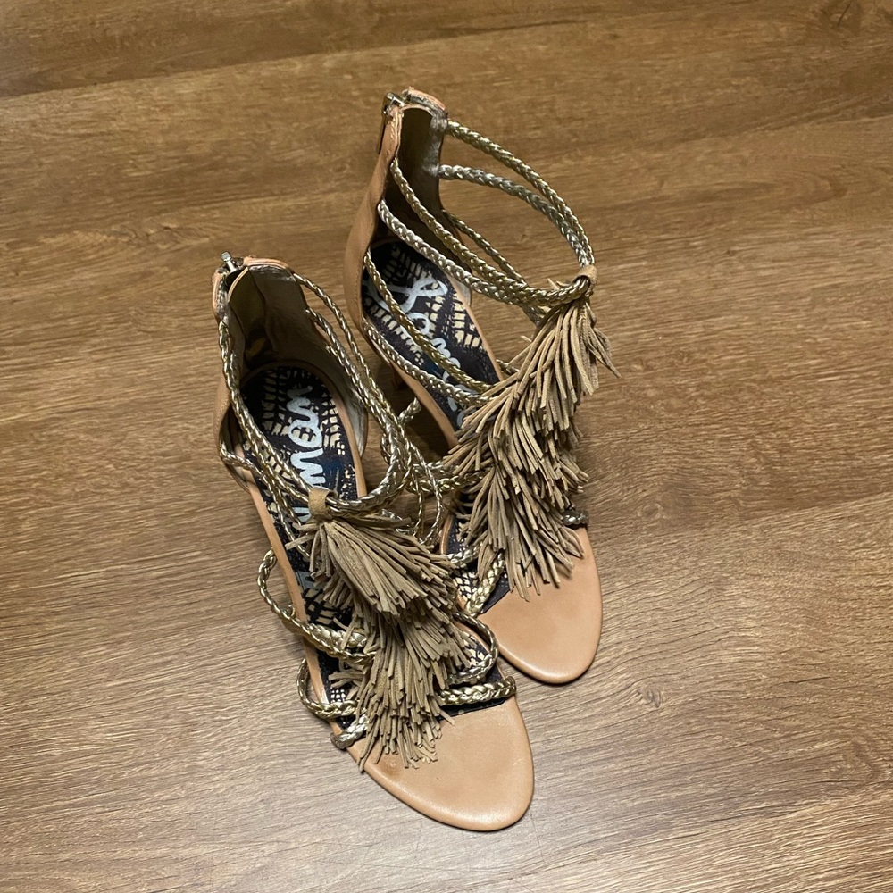 Sam Edelman Leather Fringe heel Sz 8.5
